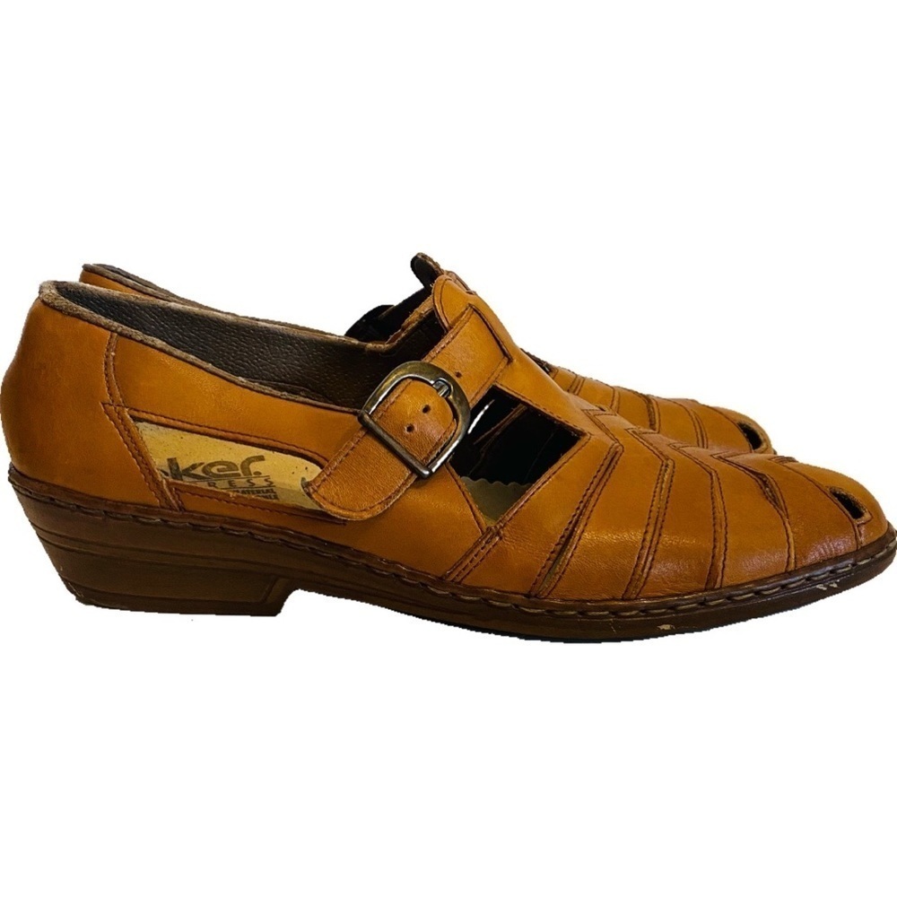 RIEKER Brown Leather Buckle Shoes Size 7 Comfort Casual Walking